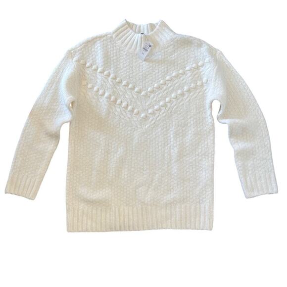 NWT Talbots Bobble Knit Sweater Petite M Mock Neck Classic Pullover Cable Knit - Picture 1 of 8